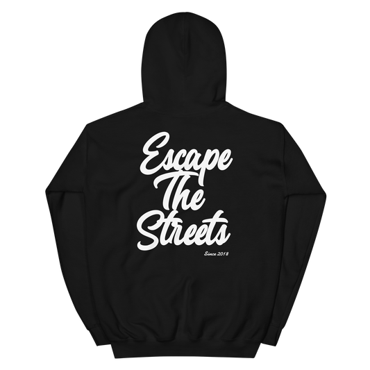EscapeTheStreets black skyline streetwear hoodie