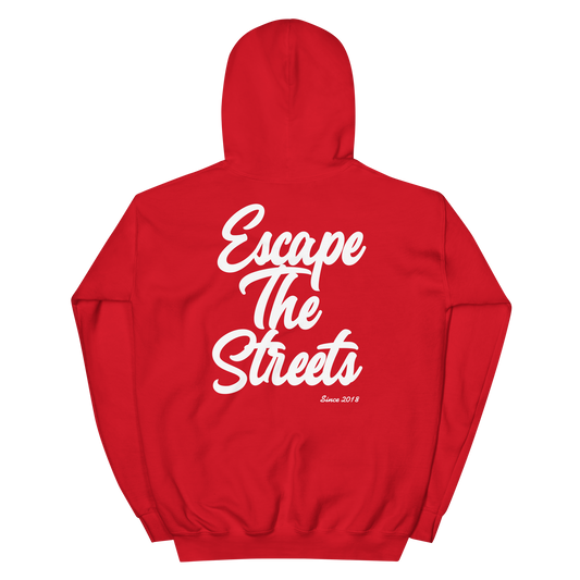 EscapeTheStreets Red skyline streetwear hoodie